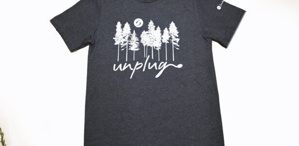 unplug int he pines gray tshirt