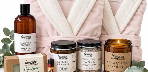 Pink Robes-and-Candle set from Wisconsin candle company